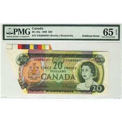 ERROR, 1969 $20 BC-50a #EX6880591, Major Fold Over error PMG Gem UNC65EPQ.