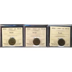 Nfld 1940 & 1941c(2) 1¢ ICCS MS60BN.  Lot of 3 coins.