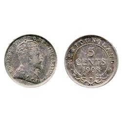 Nfld 1908  5¢ ICCS MS62  Brilliant and lustrous.