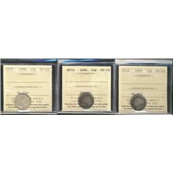 Nfld 1890 & 1896 10¢(2) ICCS VF20.  Lot of 3 coins.