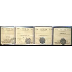 Nfld 1894 10¢ Obv 3, 1917c, 1919c VF30 & 1919c EF40.  Lot of 4 coins.