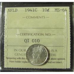 Nfld 1941c 10¢ ICCS MS64.  Blast white.