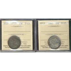 Nfld 1865 & 1872H 20¢ ICCS F15.  Lot of 2 coins.