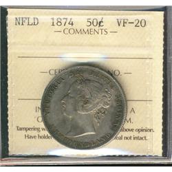 Nfld 1874 50¢ ICCS VF20.