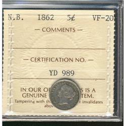 N.B. 1862 5¢ ICCS VF20.