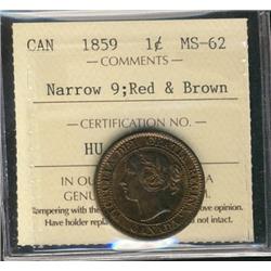 1859 Narrow 1¢ ICCS MS62RB