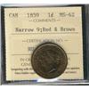 Image 1 : 1859 Narrow 1¢ ICCS MS62RB