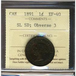 1891 SDSL 1¢ Obv.3 ICCS EF40