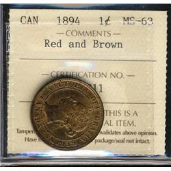 1894 1¢ ICCS MS63RB.