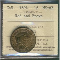 1894 1¢ ICCS MS63RB.  Lustrous.