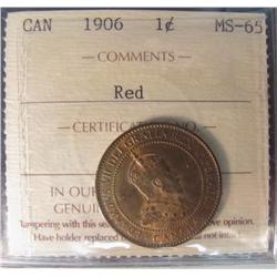 1906 1¢ ICCS MS65.  Strong wine red lustre.  Very scarce date.