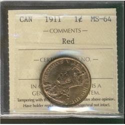 1911 1¢ ICCS MS64RD.
