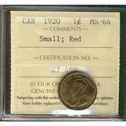 1920 1¢ Sml ICCS MS64RD.
