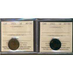1925 1¢ ICCS AU50.  Lot of 2 key issues.