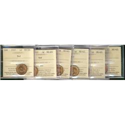 1937, 1938 & 1939 1¢ ICCS MS65RD.  Lot of 6 coins, two of each date.