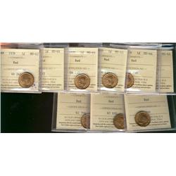 1939 1¢ ICCS MS64RD.  Lot of 9 coins. One is in MS63RD.