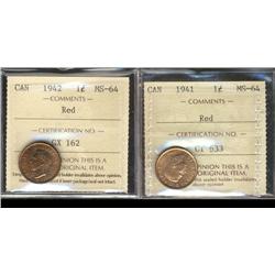 1941 & 1942 1¢ ICCS MS64RD.  Lot of 2 coins.