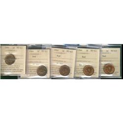 1944 1¢ ICCS MS63RD.  Lot of 5 coins.