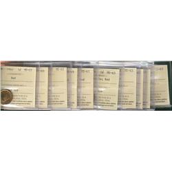 1944(3), 1948 A To(3) & 1954 SF(4) 1¢ ICCS MS63RD.  Lot of 10 coins.