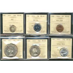 1953 1¢ to 1953 $1 Year set all ICCS MS65.  A rare Gem set includes 1¢, 5$ 10¢ NSF, 25¢ LgDt, 50¢ Sm