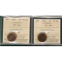 1954 1¢ ICCS PL66RD.  Lot of 2 coins.