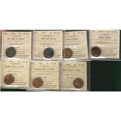 1955, 1956(2), 1958, 1965(2) & 1967 1¢ ICCS PL64.  Lot of 7 coins some with Cameo and Heavy cameo.