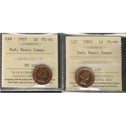 1957 &  1963 1¢ ICCS PL66 Heavy Cameo.  Lot of 2 coins.