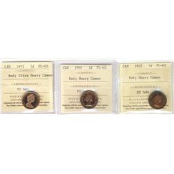 1957, 1961 1¢ PL65 Heavy Cameo & 1971 PL65 Ultra Heavy Cameo.  Lot of 3 ICCS graded coins.