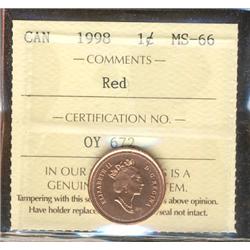 1998 1¢ ICCS MS66RD.