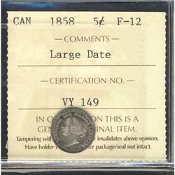 1858 5¢ Large Date ICCS F12.