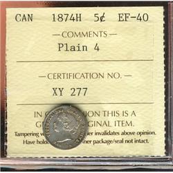 1874H Plain 5¢ ICCS EF40, scarce.