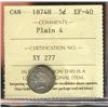 Image 1 : 1874H Plain 5¢ ICCS EF40, scarce.