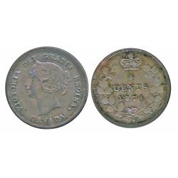 1874H 5¢ Plain 4 ICCS MS64.  Superb strike with full underlying lustre.