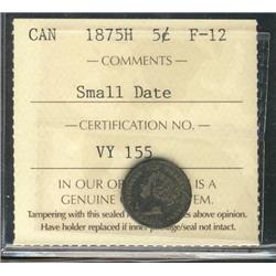 1875H 5¢ Small Date ICCS F12.
