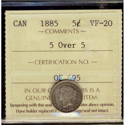 1885 5¢ 5 over 5 ICCS VF20