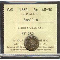 1886 Sm.6 5¢ ICCS AU50, light golden tone.  Looks better.