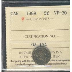 1889 5¢ ICCS VF30.