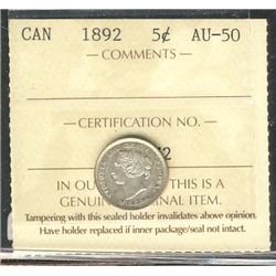 1892 5¢ ICCS AU50.