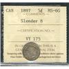 Image 1 : 1897 5¢ Slender 8 ICCS MS60.