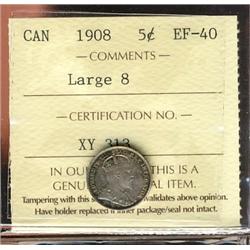 1908 Large 8 5¢ ICCS EF40, popular variety.