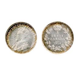 1914 5¢ ICCS MS65.  Lovely green and gold rim tones.