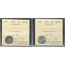 1916 & 1918 5¢ ICCS MS62.