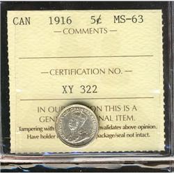 1916 5¢ ICCS MS63, brilliant.