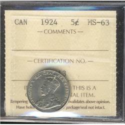 1924 5¢ ICCS MS63.