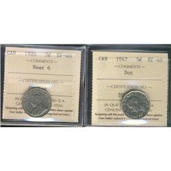 1926 Near & 1947 Dot 5¢ ICCS EF40.  Lot of 2 coins.