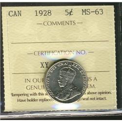 1928 5¢ ICCS MS63, lustrous.