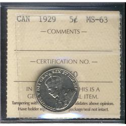 1929 5¢ ICCS MS63.