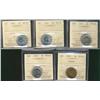 Image 1 : 1937, 1944, 1945 5¢ MS63 & 1938, 1942 Tombac MS62.  Lot of 5 coins all ICCS graded.