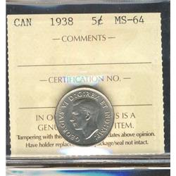 1938 5¢ ICCS MS64.