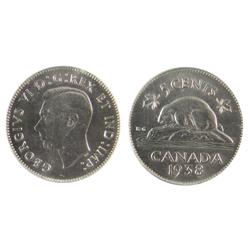 1938 5¢ ICCS/PCGS MS65, great lustre with lovely fields.  Excessively rare date in GEM condition.  E